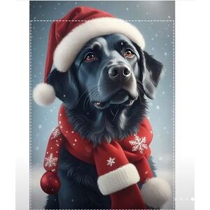 Black Labrador Christmas Garden Flag Winter Dog Scarf Hat Snow Santa